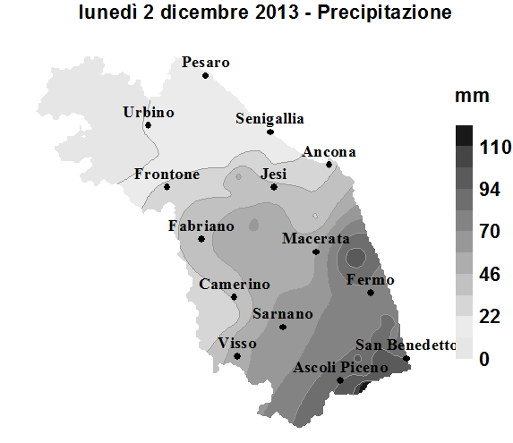 Meteo ASSAM Regione Marche - precipitazione 12 dicembre 2013