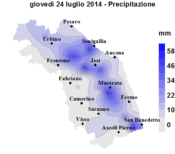 Meteo ASSAM Regione Marche - precipitazione 24 luglio 2014