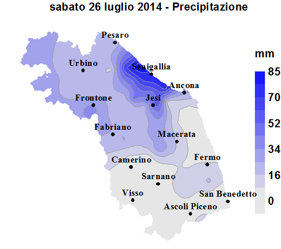 Meteo ASSAM Regione Marche - precipitazione 26 luglio 2014