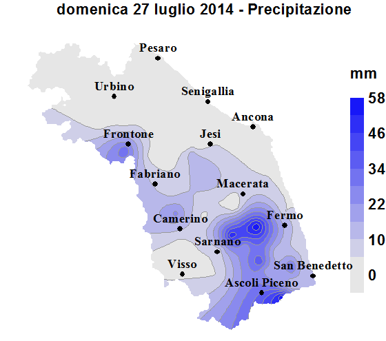 Meteo ASSAM Regione Marche - precipitazione 27 luglio 2014