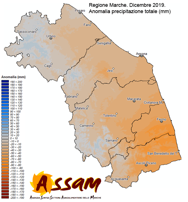 Meteo ASSAM Regione Marche - Anomalia precipitazione dicembre 2019