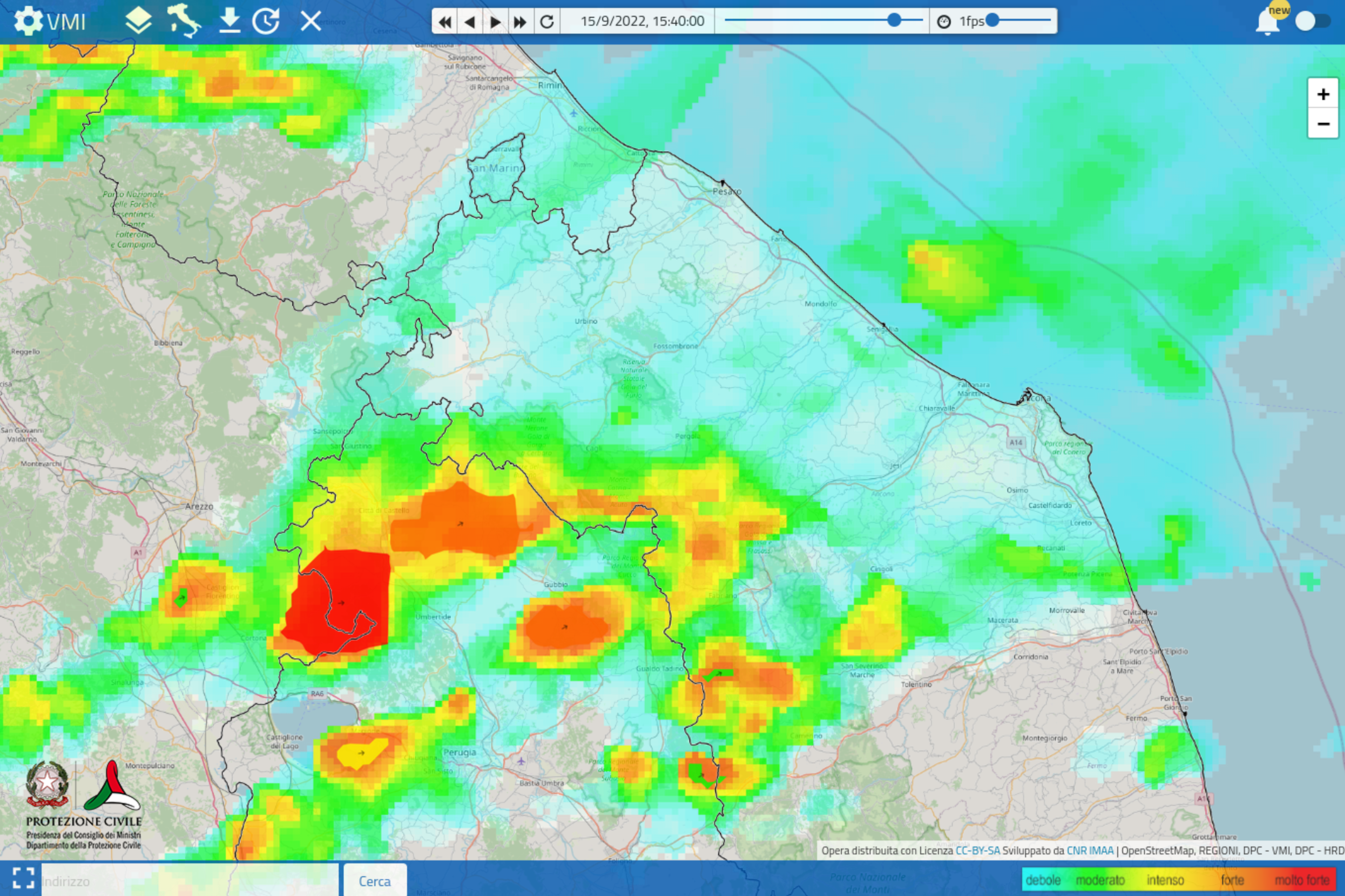 Meteo ASSAM Regione Marche - immagine radar prot civile 1