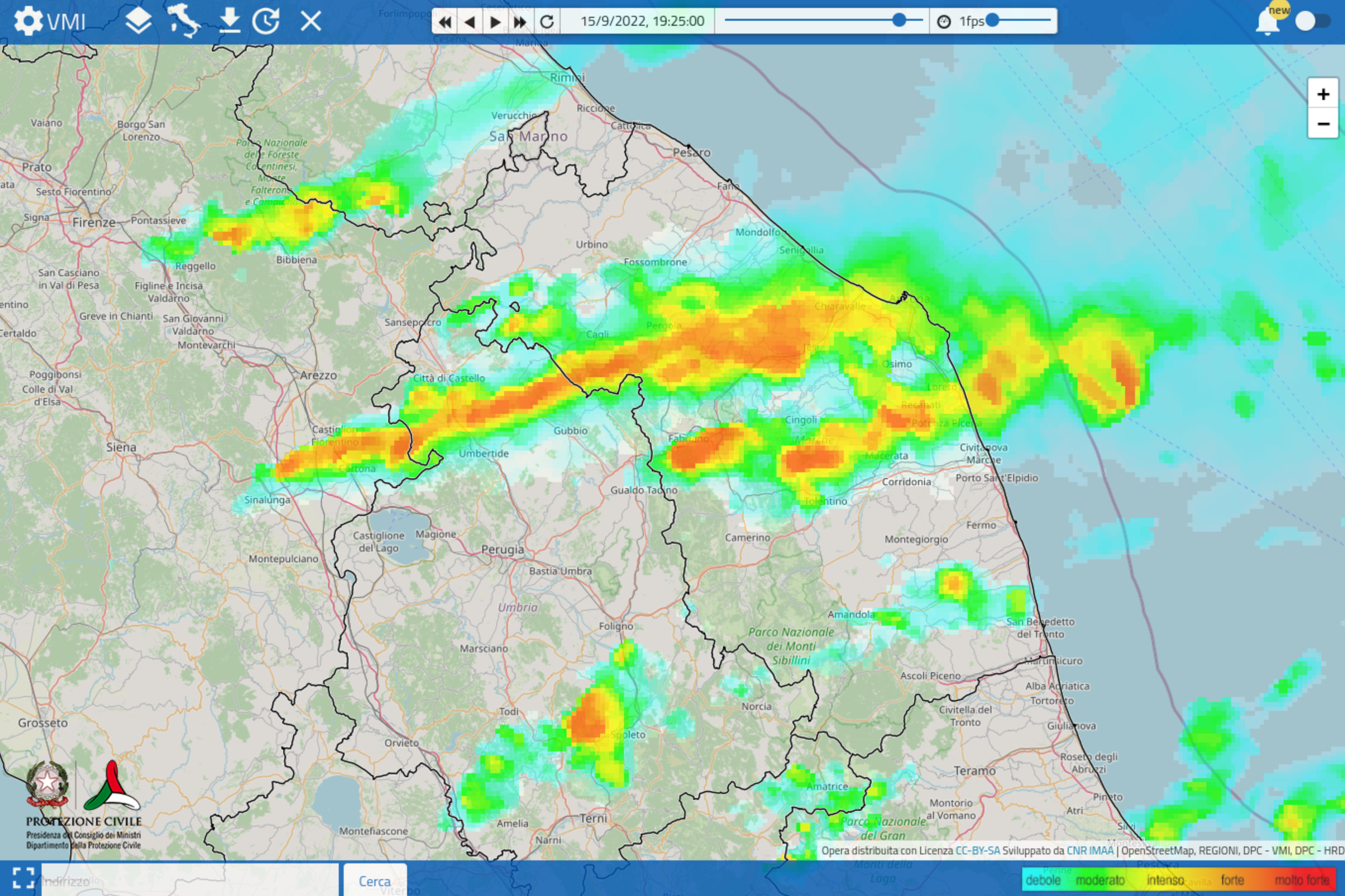 Meteo ASSAM Regione Marche - immagine radar prot civile 2