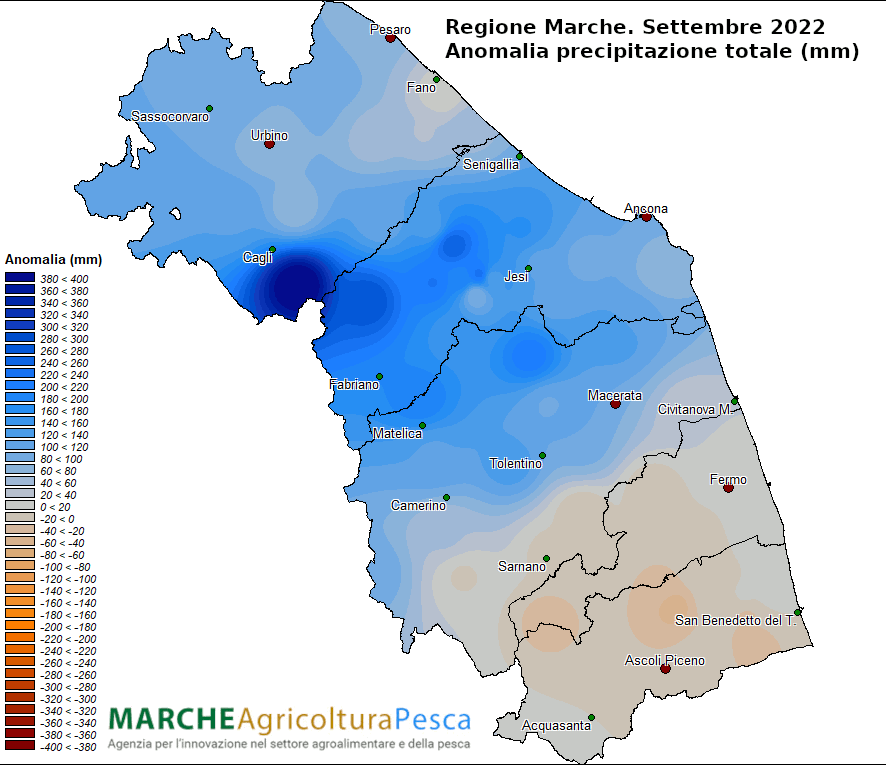 Meteo ASSAM Regione Marche - mappa precipitazioni settembre 2022