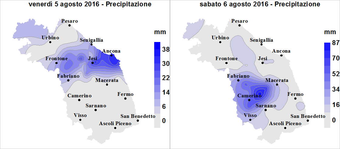 Meteo ASSAM Regione Marche - precipitazione 5 6 agosto 2016