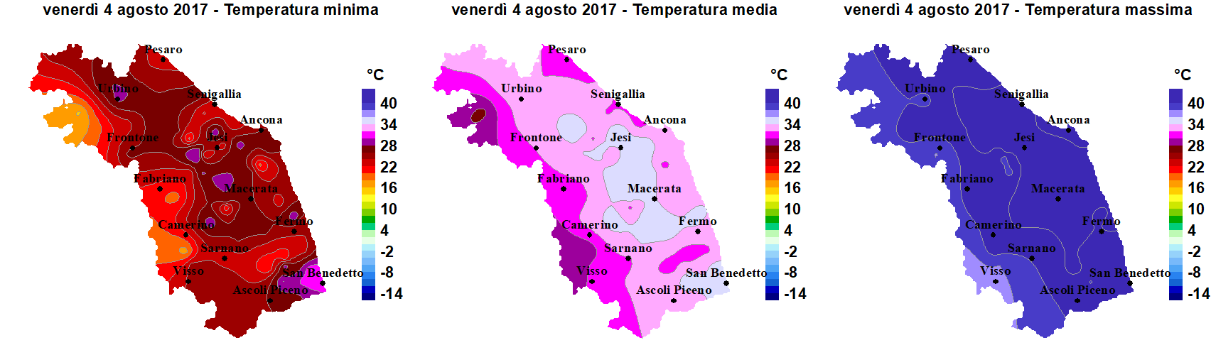 Meteo ASSAM Marche - temperatura 4 agosto 2017