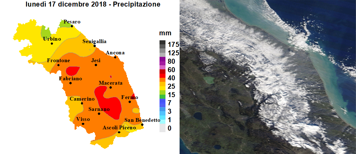 Meteo ASSAM Regione Marche - mappa precipitazioni 17 dicembre 2018